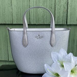 KATE SPADE Silver Glimmer Satchel Crossbody Bag Purse